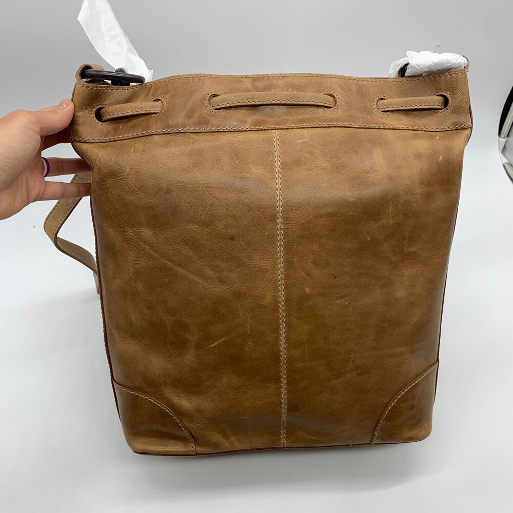 Frye Leather Handbags Melissa Drawstring Hobo Bag Brown Beige Color Purse (NWT) - Picture 3 of 16